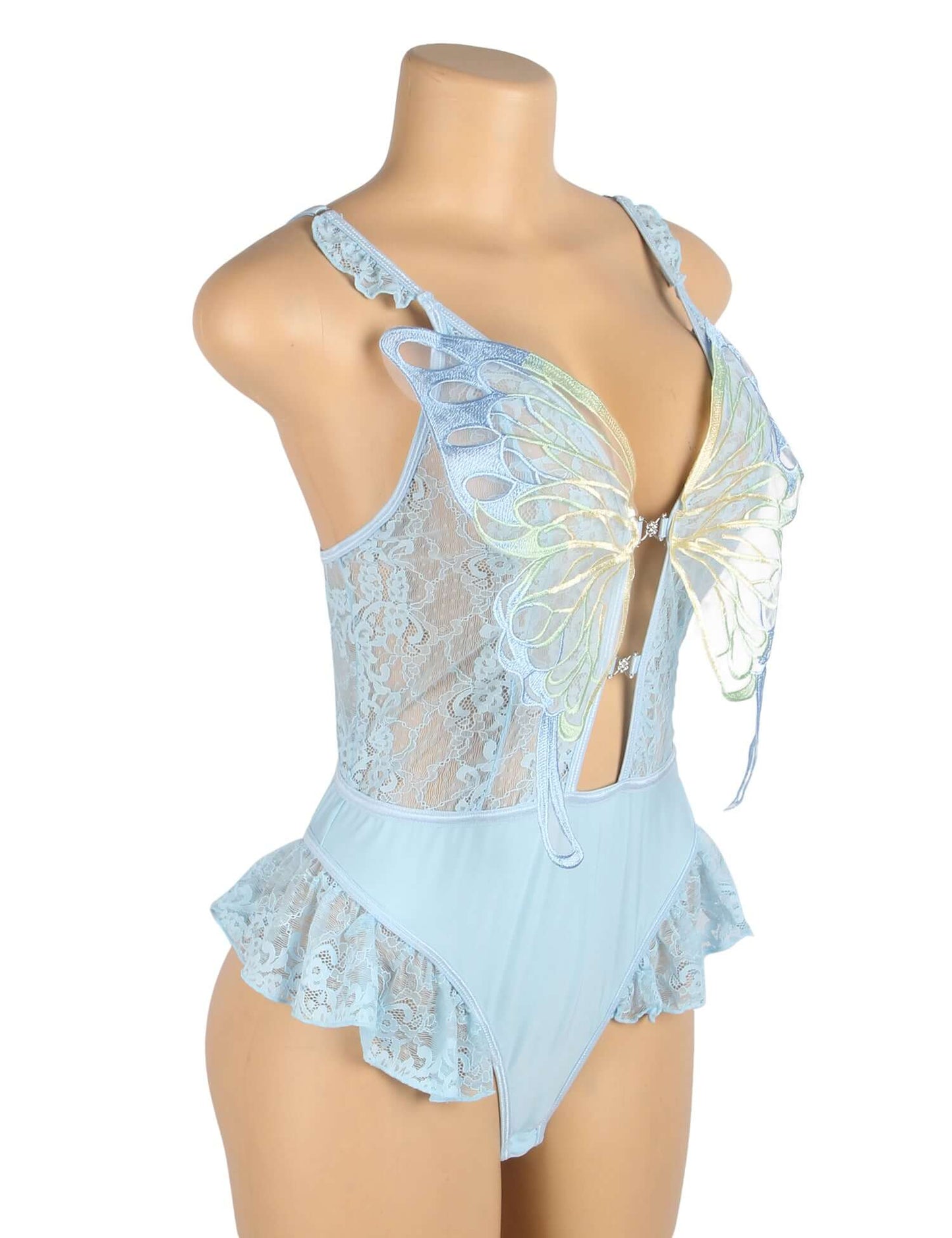 Blue Lace Transparent Sexy Butterfly Bodysuit
