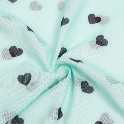 Heart Printed Lace Mesh Push-Up Babydoll Dress