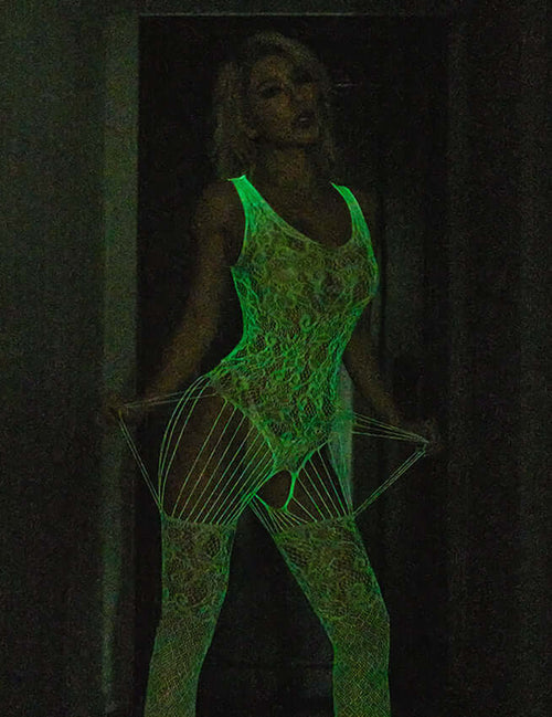 White Glow In The Dark Open Crotch Bodystocking