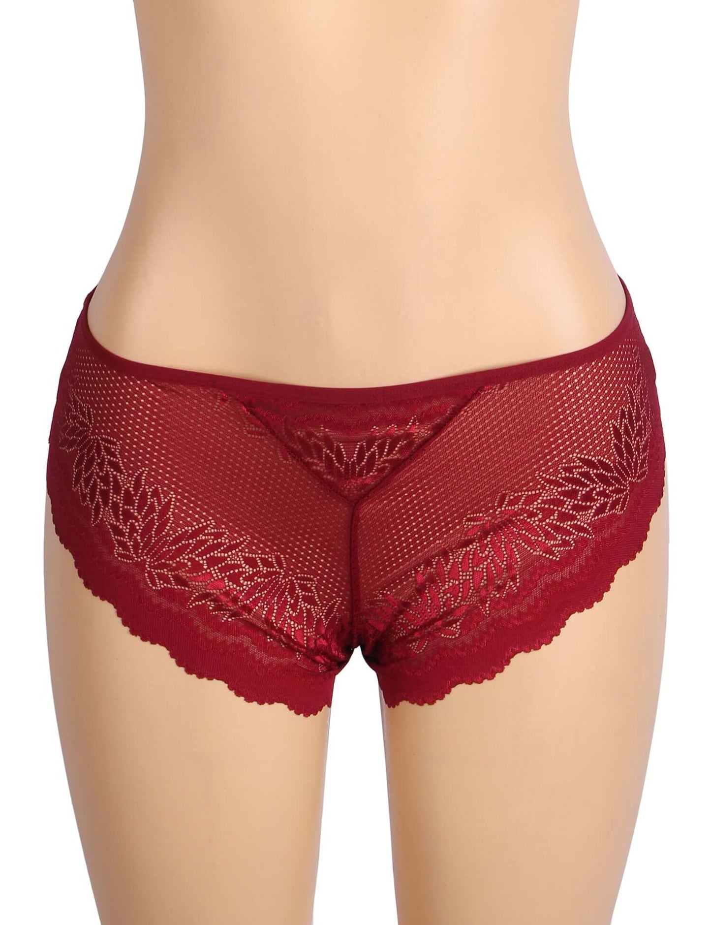 Red Metal Heart Lace Hollow-Out Transparent Panty