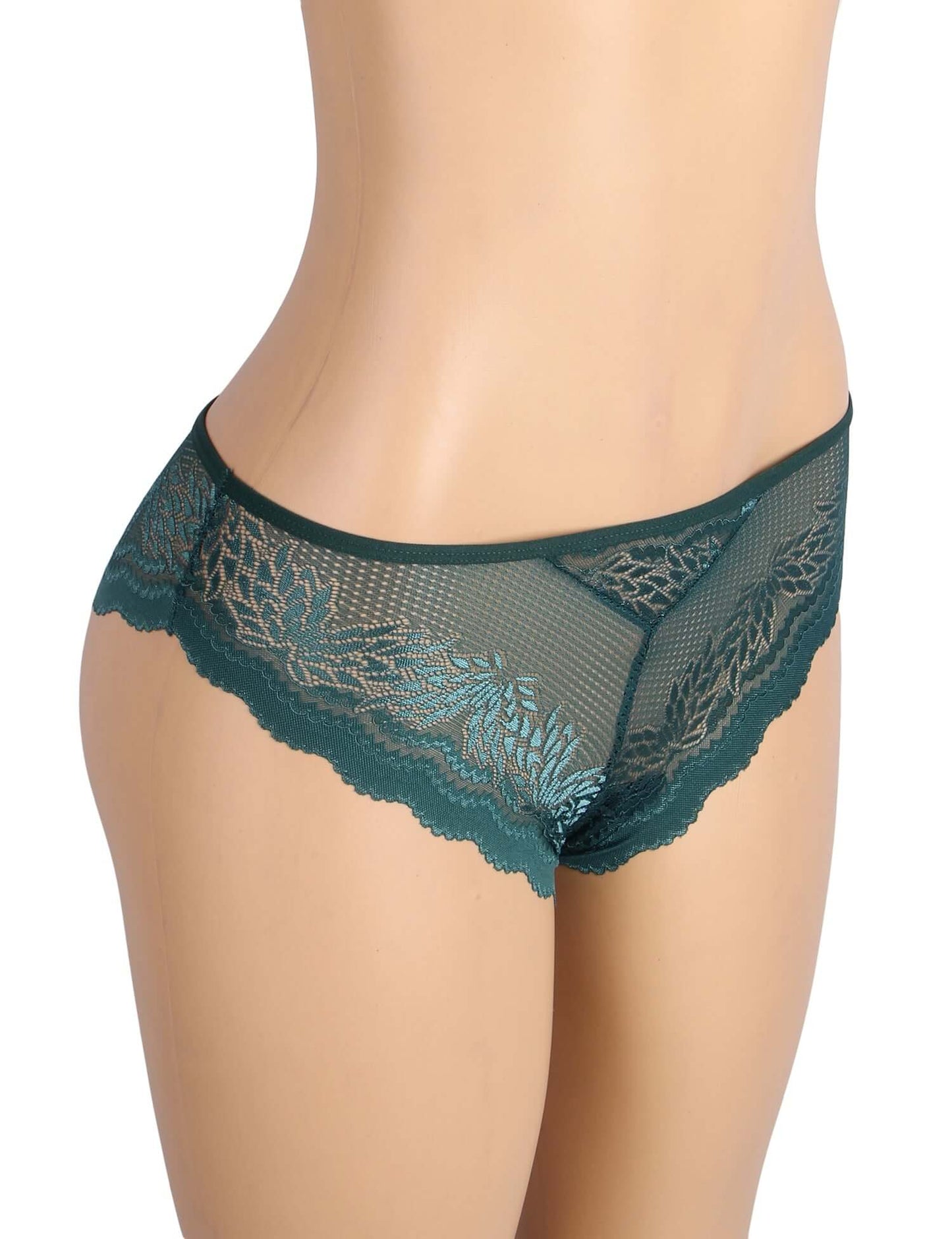 Green Metal Heart Lace Hollow-Out Transparent Panty