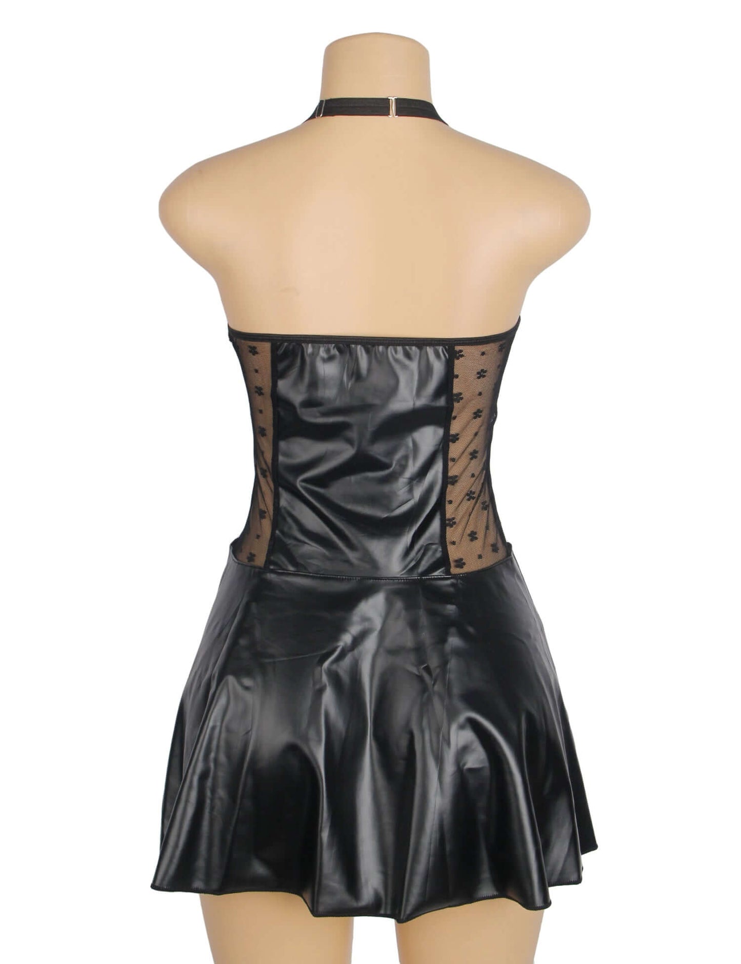 Halter Neck Black Leather Dress