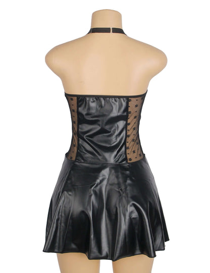 Halter Neck Black Leather Dress