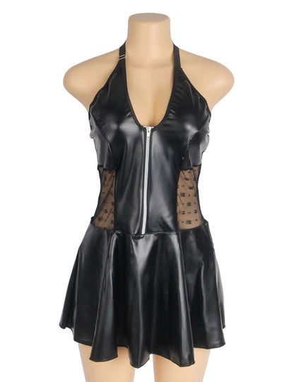 Halter Neck Black Leather Dress