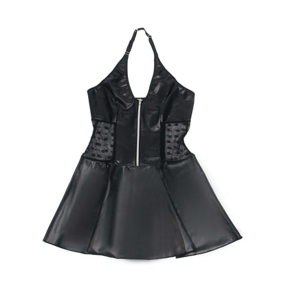 Halter Neck Black Leather Dress