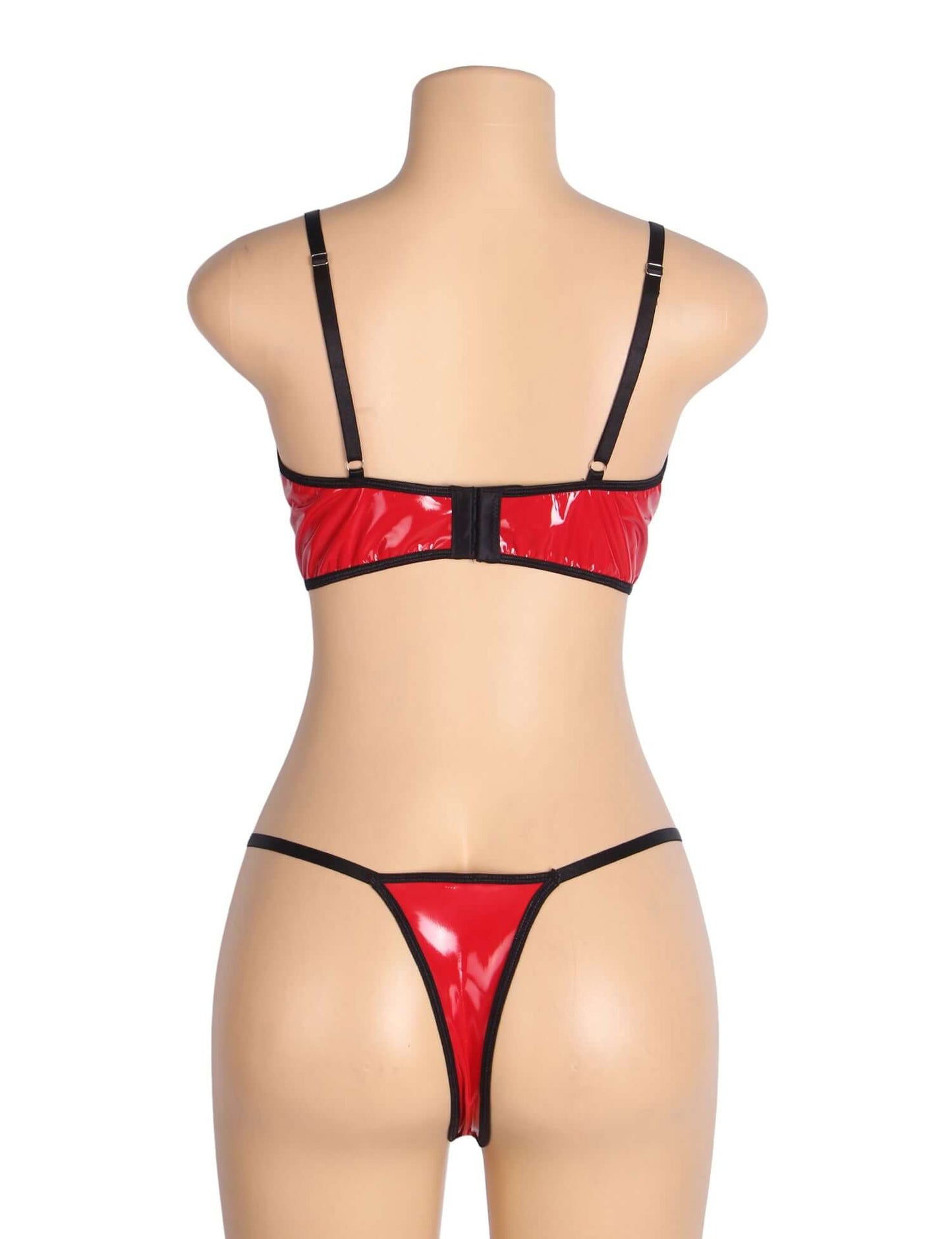 Red Patent Leather Mesh Bra Set