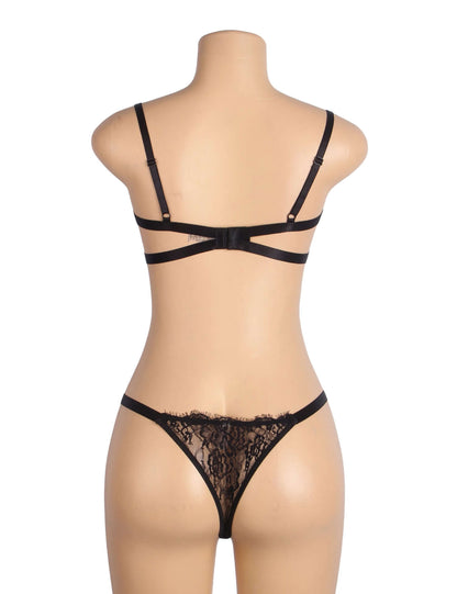 Black Lace Lingerie Set with Sheer Mesh Detailing
