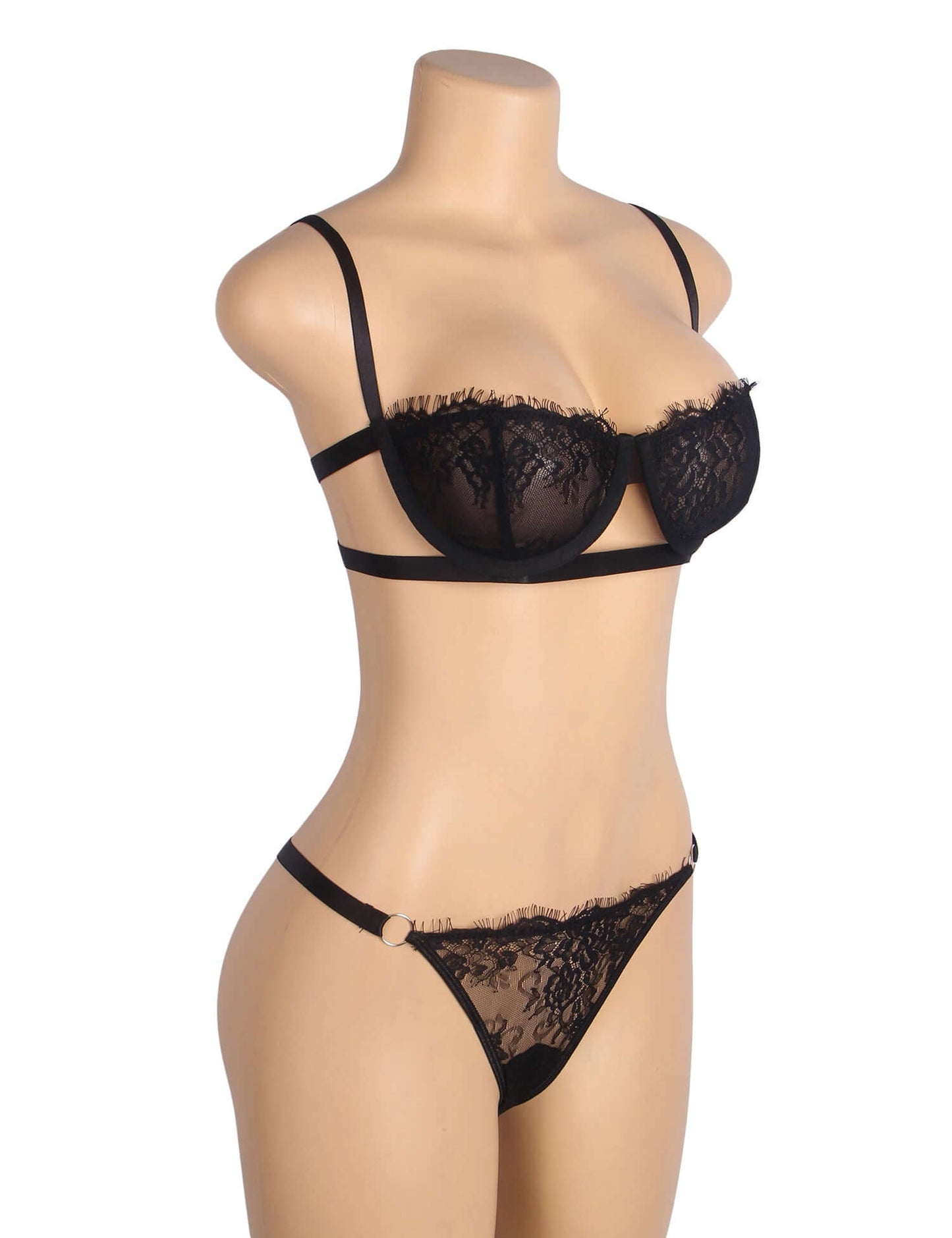Black Lace Lingerie Set with Sheer Mesh Detailing