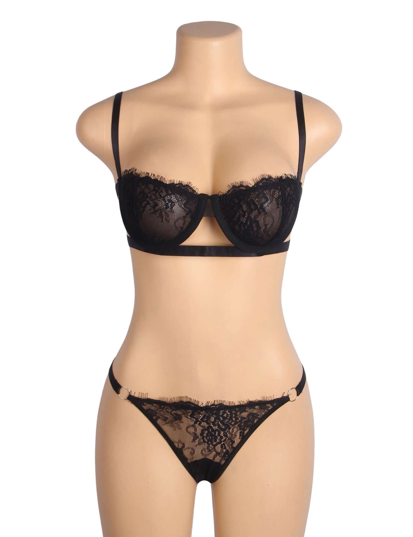 Black Lace Lingerie Set with Sheer Mesh Detailing