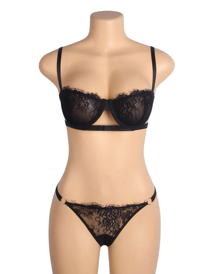 Black Lace Lingerie Set with Sheer Mesh Detailing
