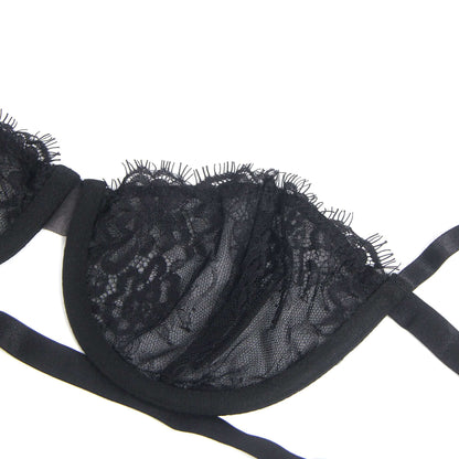 Black Lace Lingerie Set with Sheer Mesh Detailing