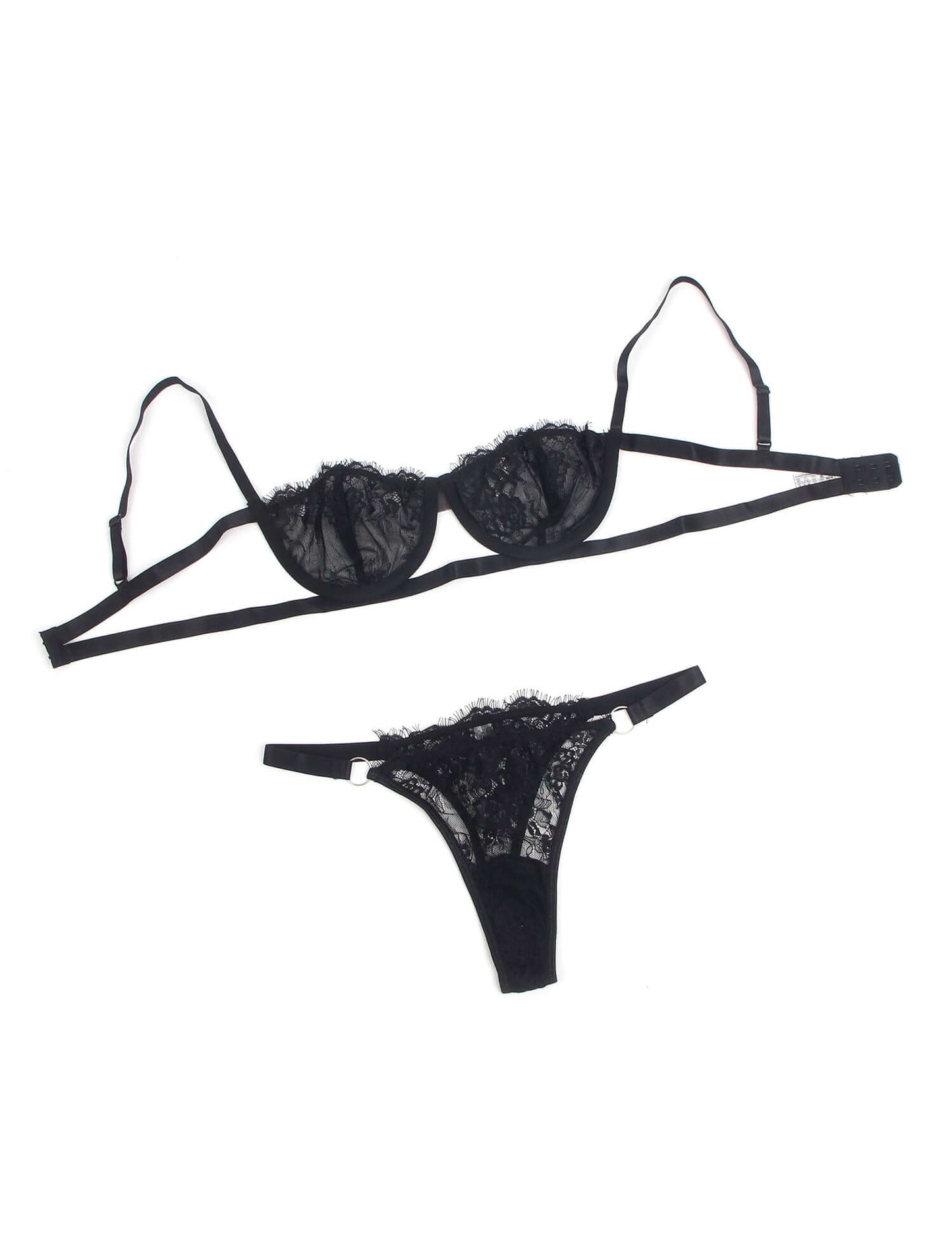 Black Lace Lingerie Set with Sheer Mesh Detailing