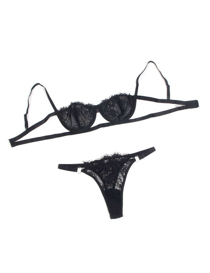 Black Lace Lingerie Set with Sheer Mesh Detailing