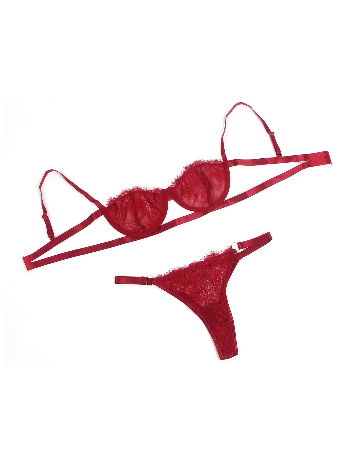 Red Lace Lingerie Set with Sheer Mesh Detailing