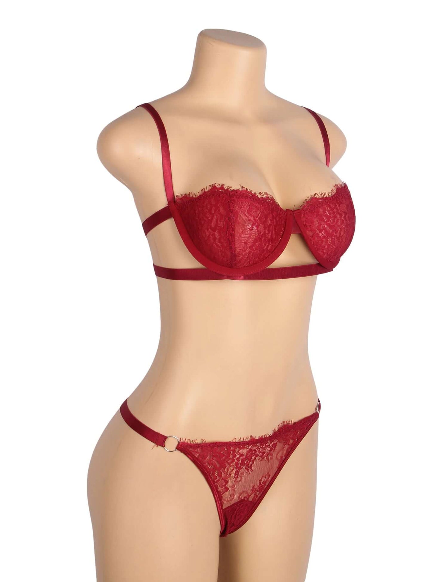 Red Lace Lingerie Set with Sheer Mesh Detailing