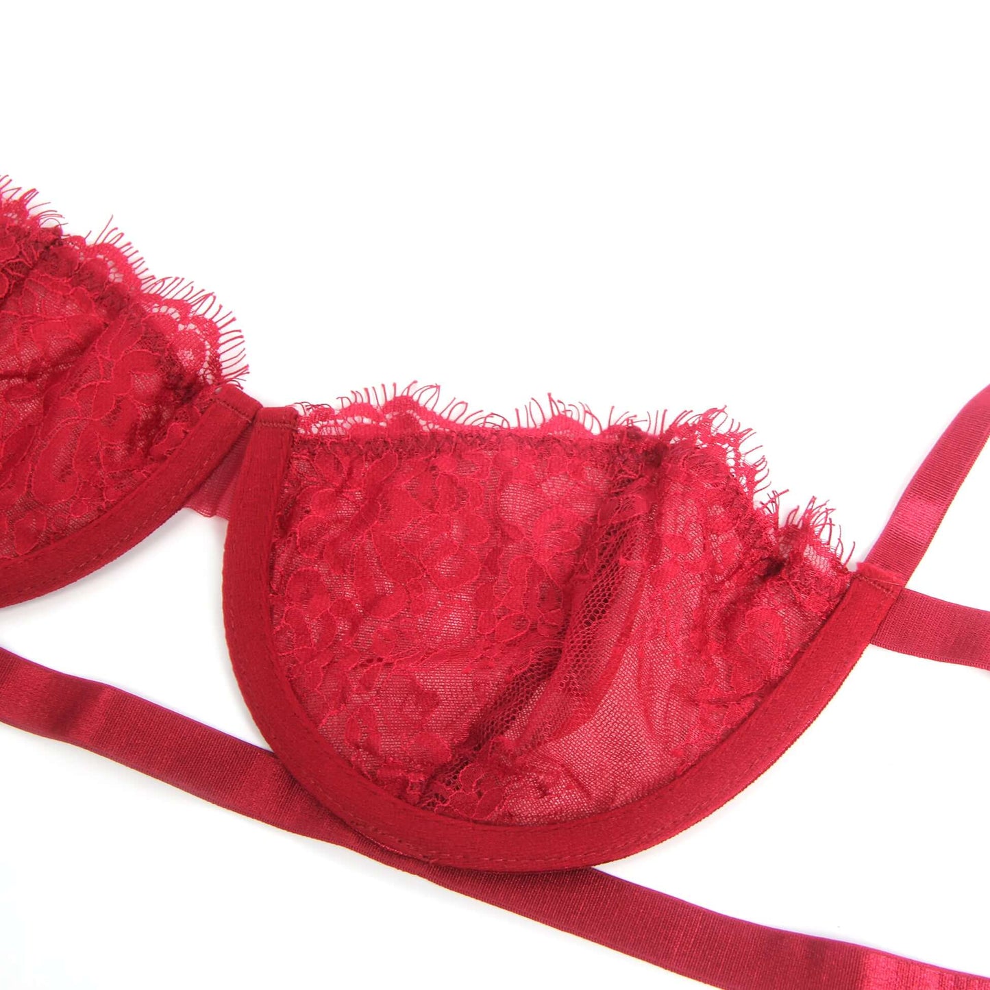 Red Lace Lingerie Set with Sheer Mesh Detailing