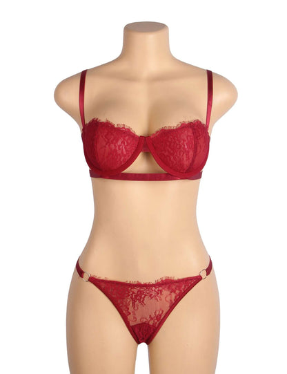 Red Lace Lingerie Set with Sheer Mesh Detailing