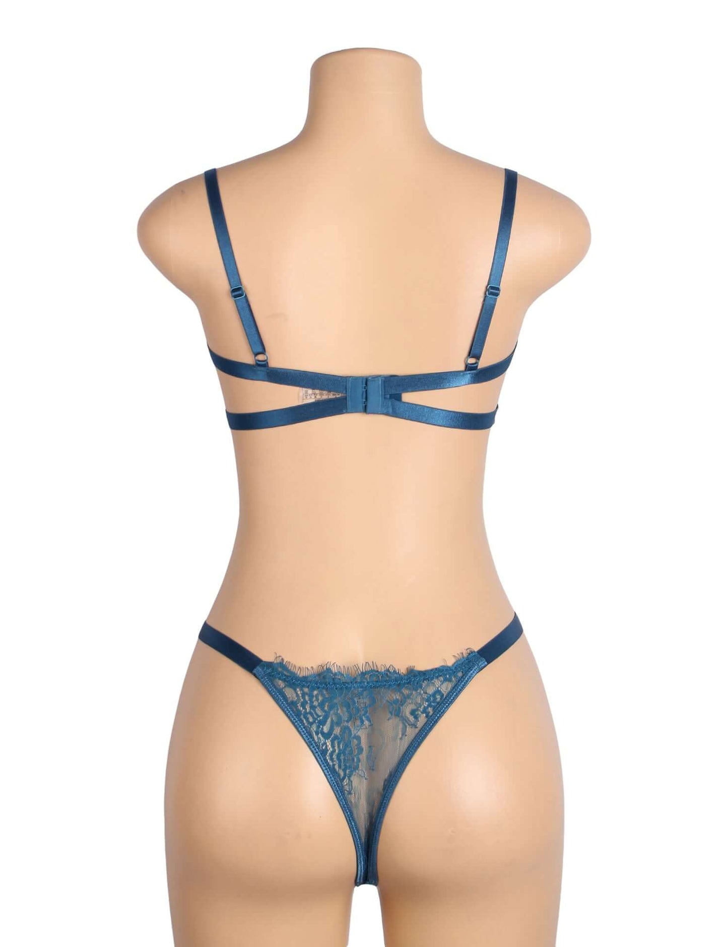 Blue Lace Lingerie Set with Sheer Mesh Detailing