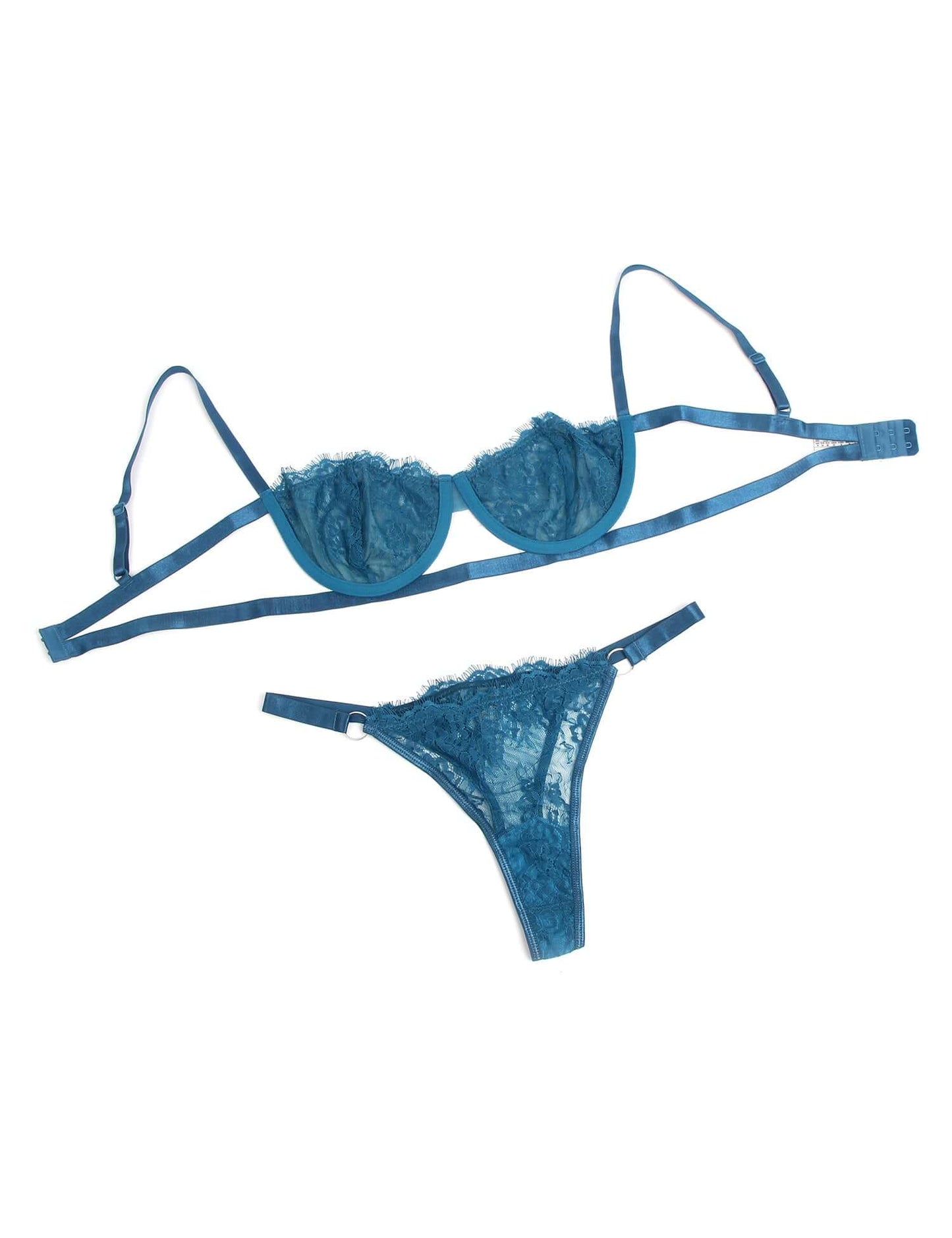 Blue Lace Lingerie Set with Sheer Mesh Detailing