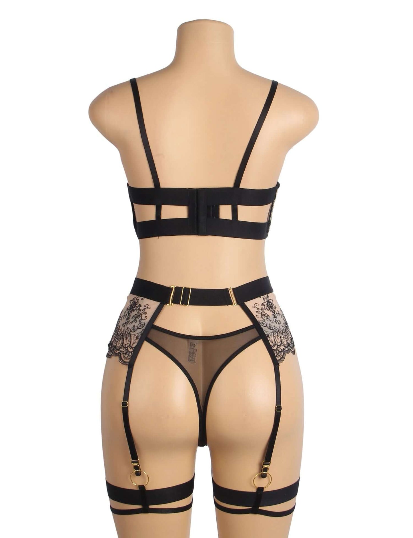 Black Mesh Embroidery Lace Lingerie Set
