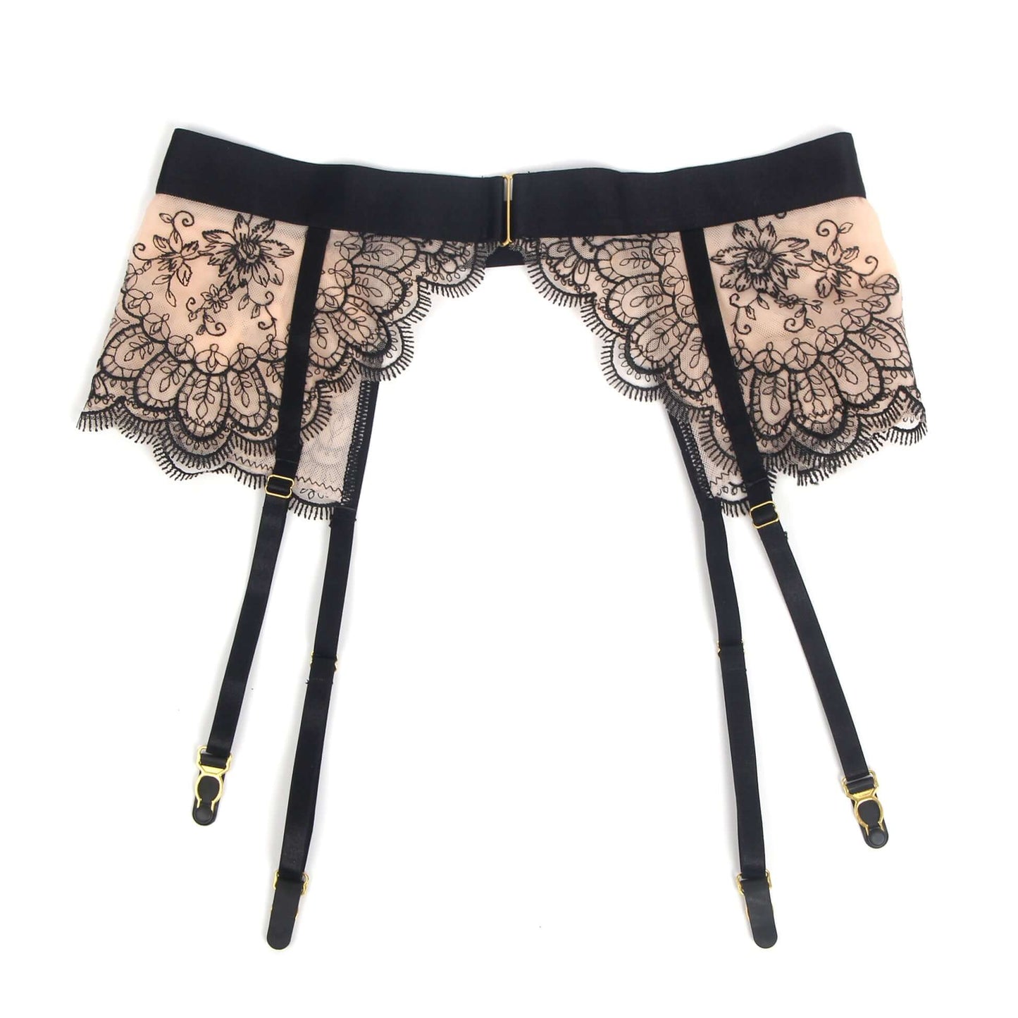 Black Mesh Embroidery Lace Lingerie Set
