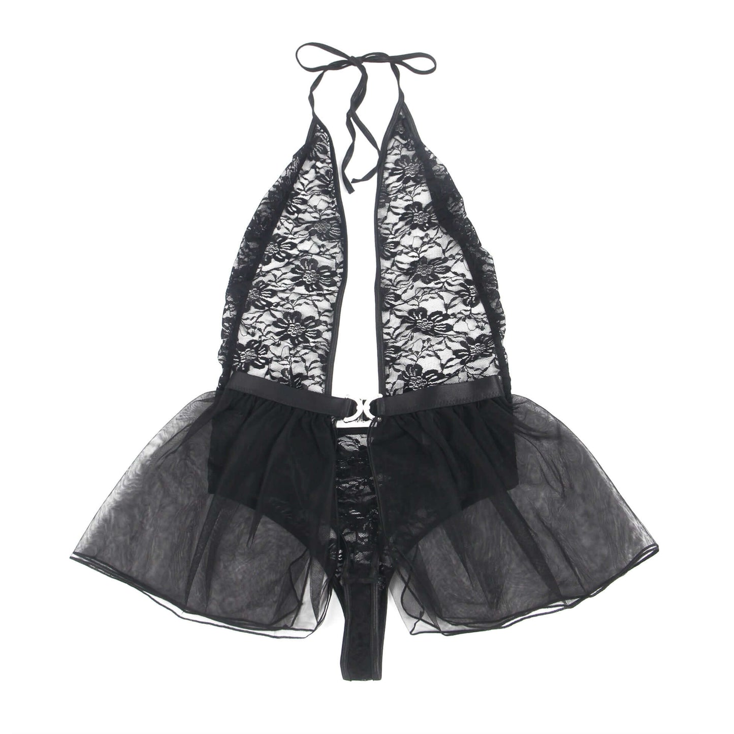 Black Lace Mesh Halter Neck Teddy Lingerie