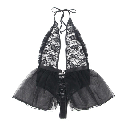 Black Lace Mesh Halter Neck Teddy Lingerie