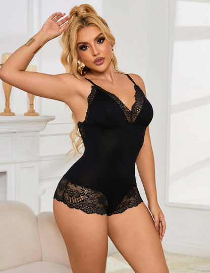 Black Modal Lace Bodysuit with Cut-Out Detail