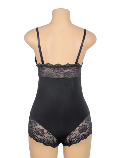 Black Modal Lace Bodysuit with Cut-Out Detail