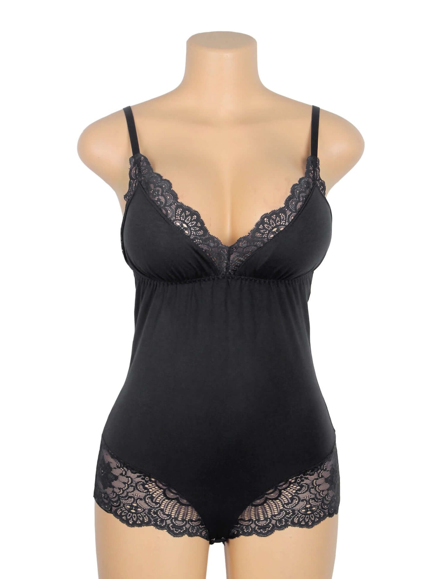 Black Modal Lace Bodysuit with Cut-Out Detail