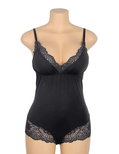 Black Modal Lace Bodysuit with Cut-Out Detail