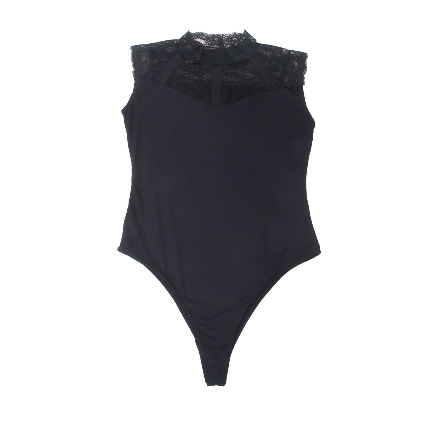 Black One-Piece Bodysuit with Lace Detail