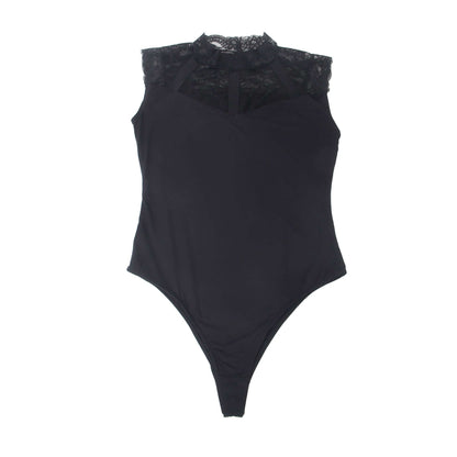 Black One-Piece Bodysuit with Lace Detail