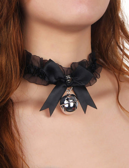 Black Bow Lace Bell Neck Ring