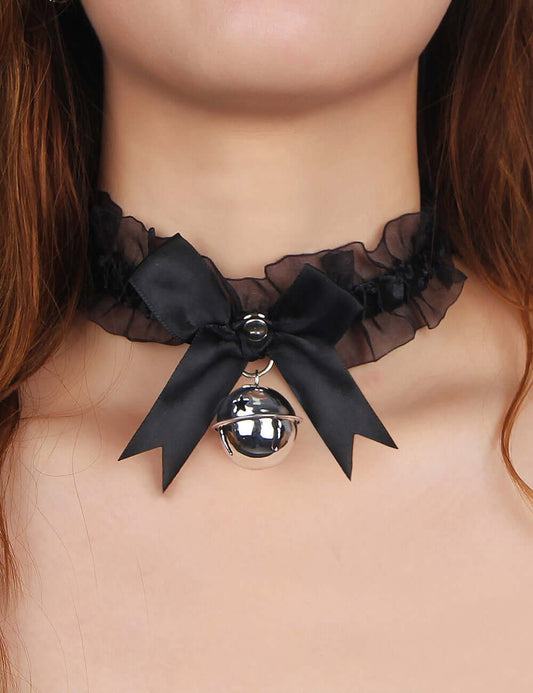 Black Bow Lace Bell Neck Ring