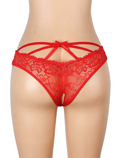 Red Lace Cross-Strap Women’s Sheer Panty