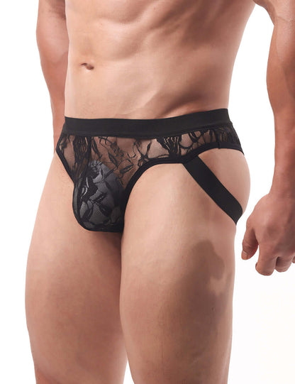 Men’s Black Lace Jockstrap with Elastic Waistband