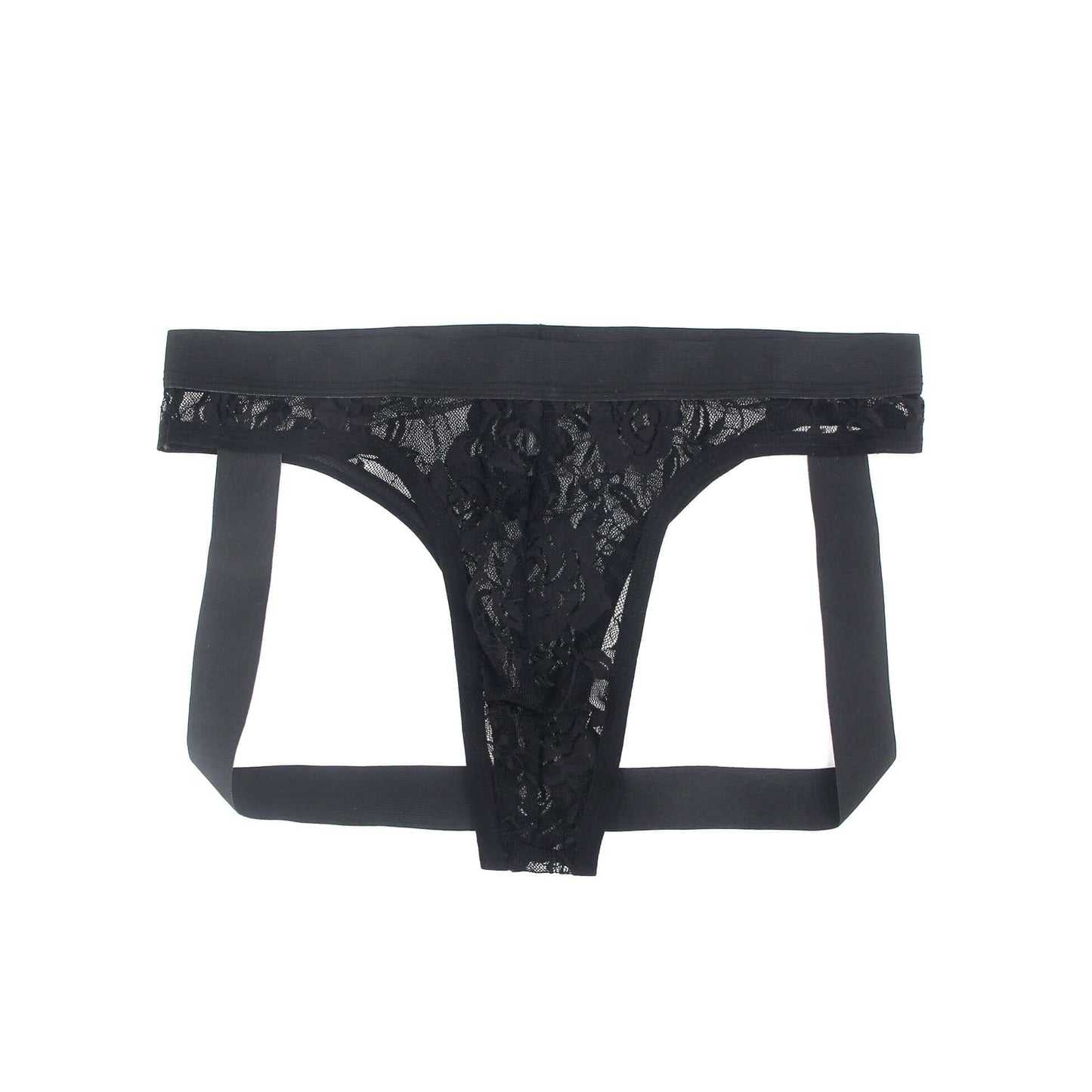 Men’s Black Lace Jockstrap with Elastic Waistband