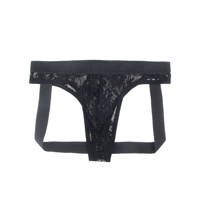 Men’s Black Lace Jockstrap with Elastic Waistband