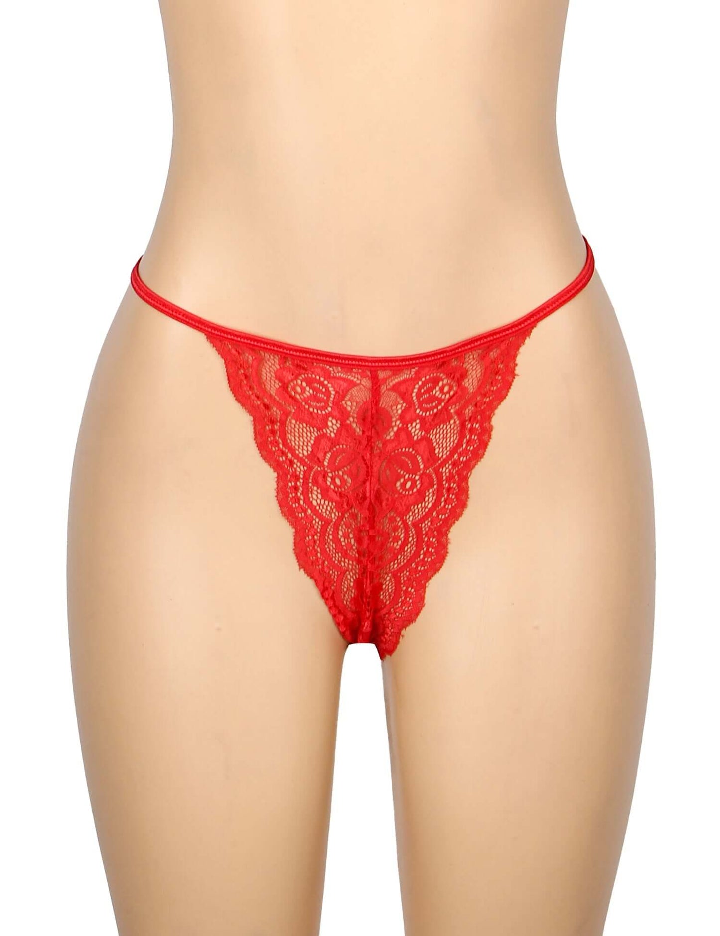 Red See Through Lace Mesh Halter Neck Backless Garter Lingerie Set