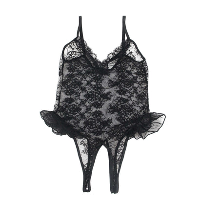 Plus Size Black Floral Lace Bodysuit for Women