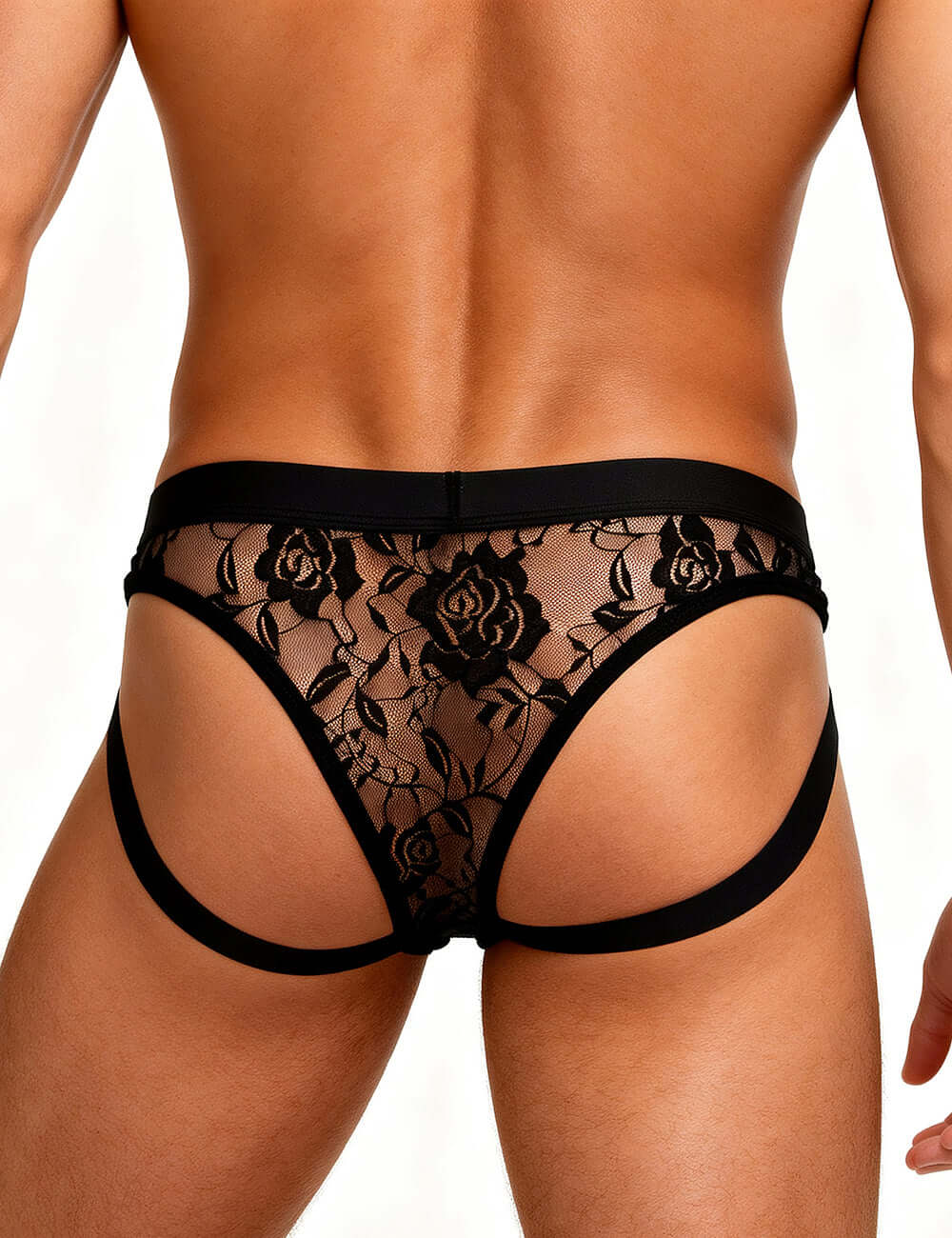 Men’s Black Lace Jockstrap with Elastic Waistband