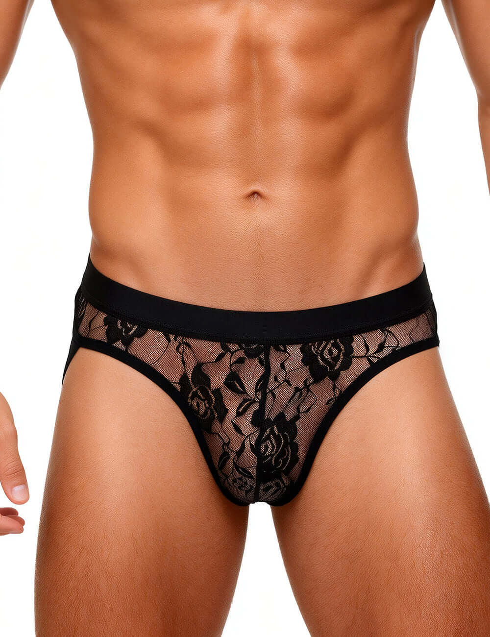 Men’s Black Lace Jockstrap with Elastic Waistband