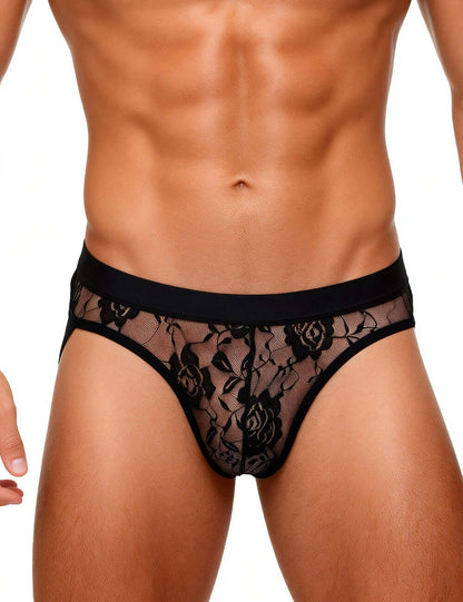 Men’s Black Lace Jockstrap with Elastic Waistband