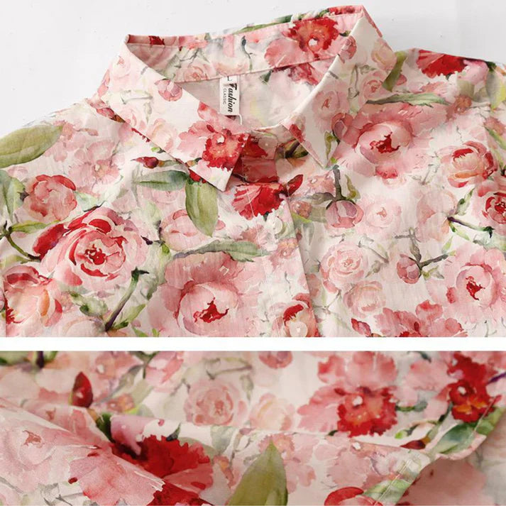 Women’s Rose Bloom Floral Print Cotton Shirt