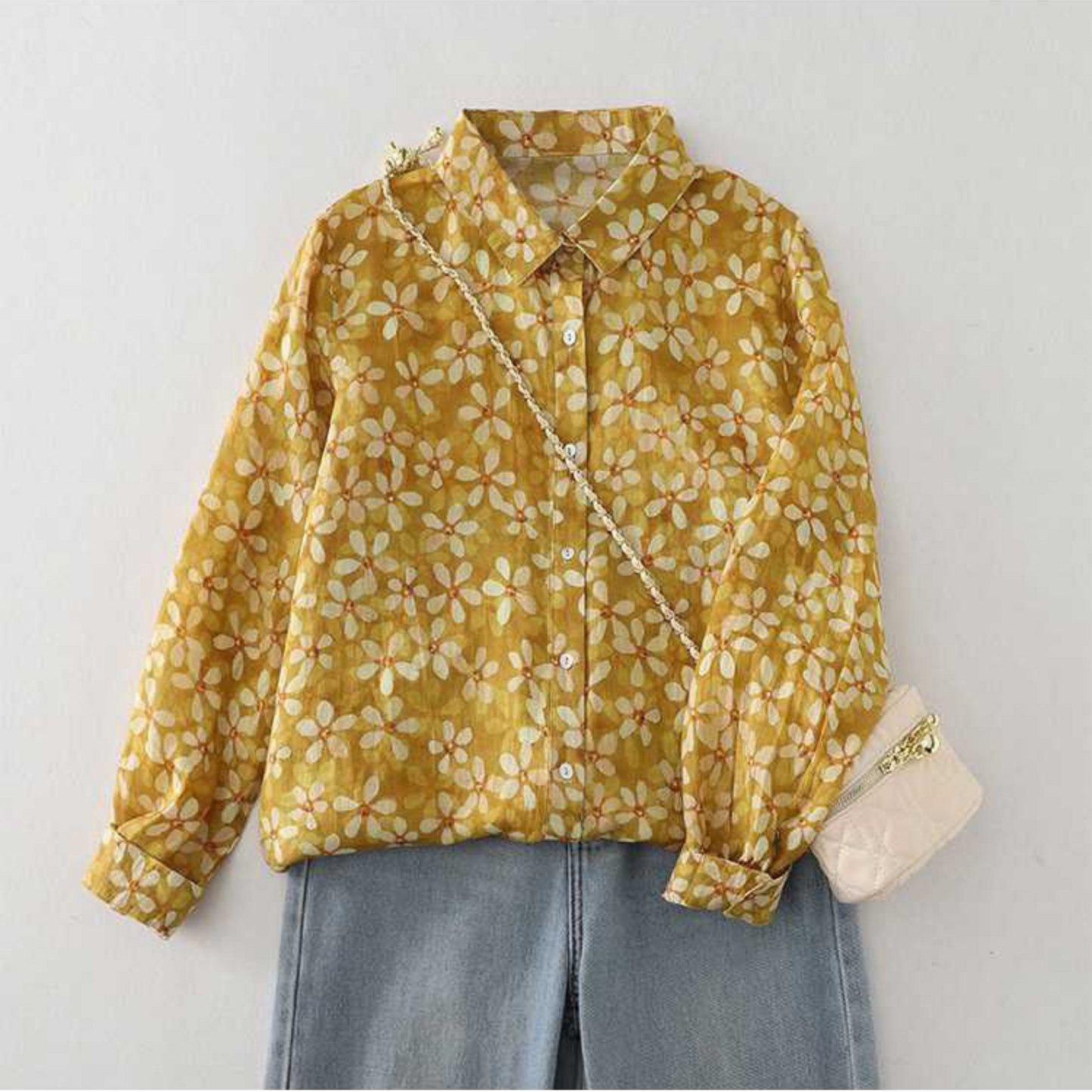Women’s Golden Bloom Floral Print Pure Cotton Shirt