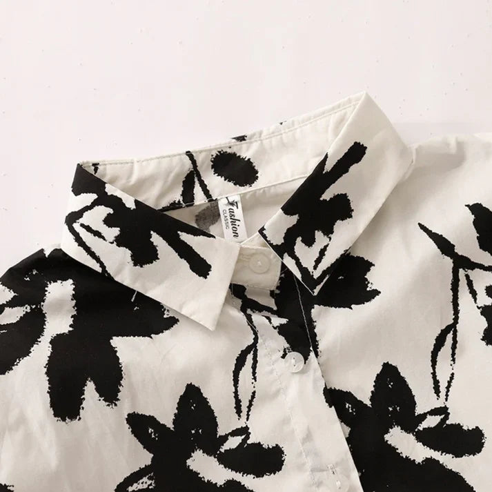 Women’s Black and White Floral Pure Cotton Shirt
