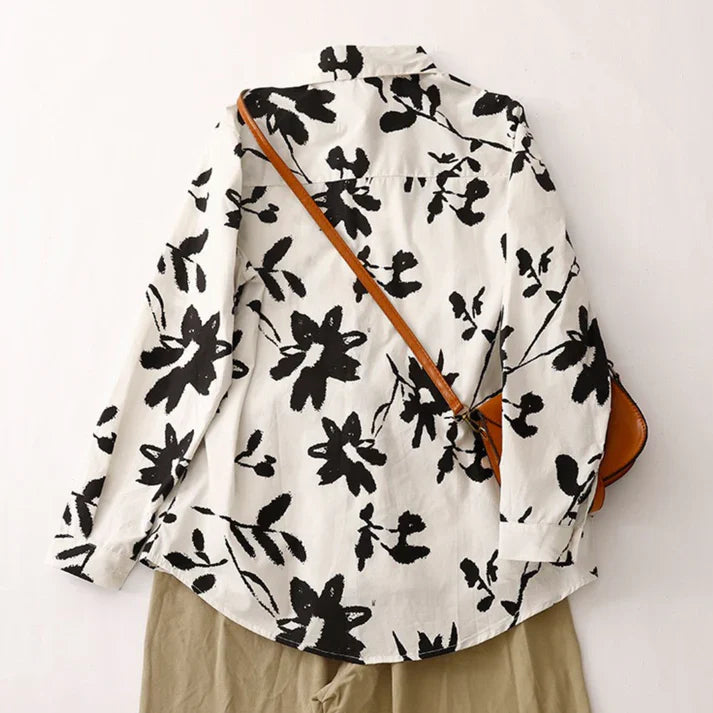 Women’s Black and White Floral Pure Cotton Shirt