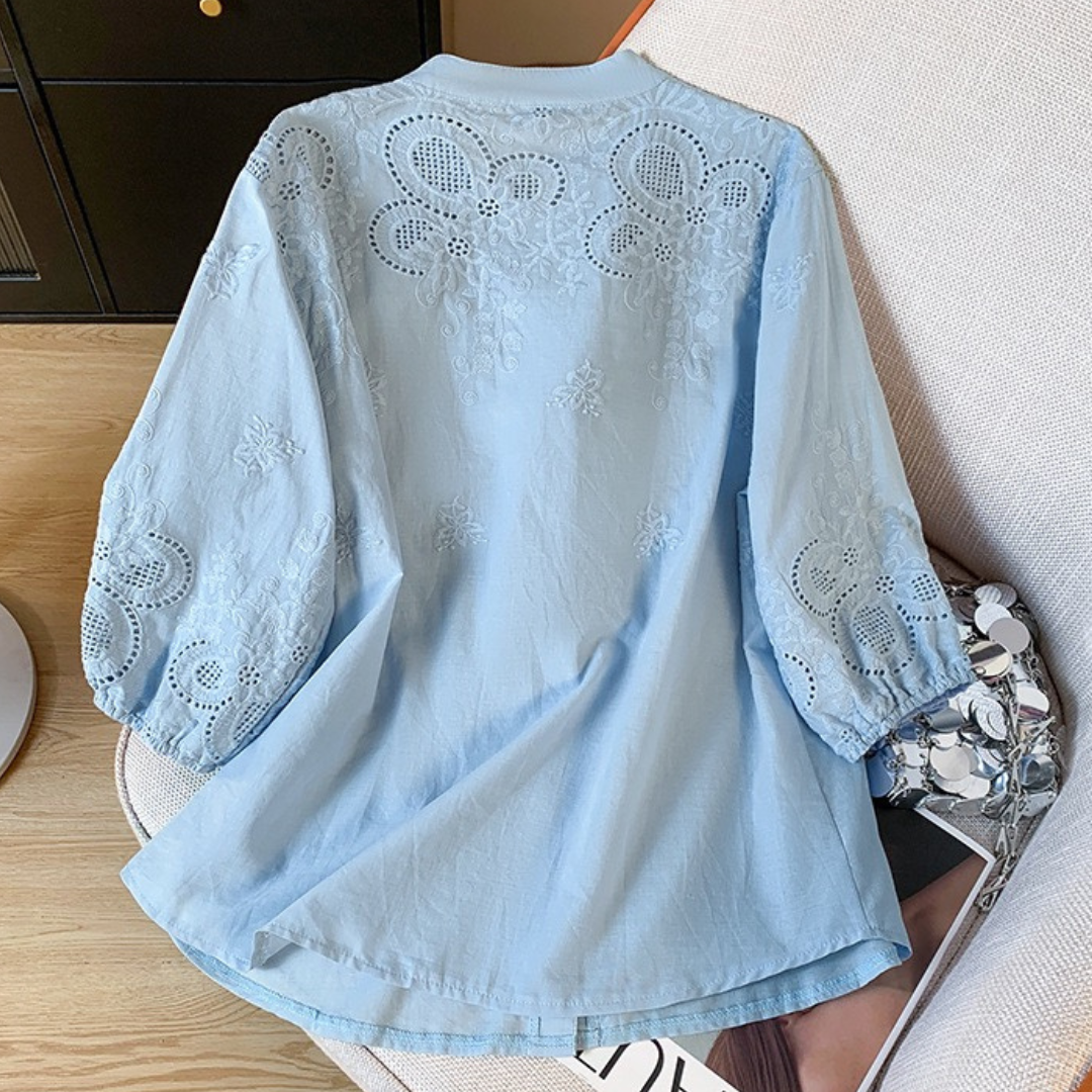 Women’s Pure Cotton Schiffli Embroidered Button-Down Shirt