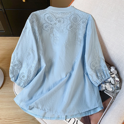 Women’s Pure Cotton Schiffli Embroidered Button-Down Shirt